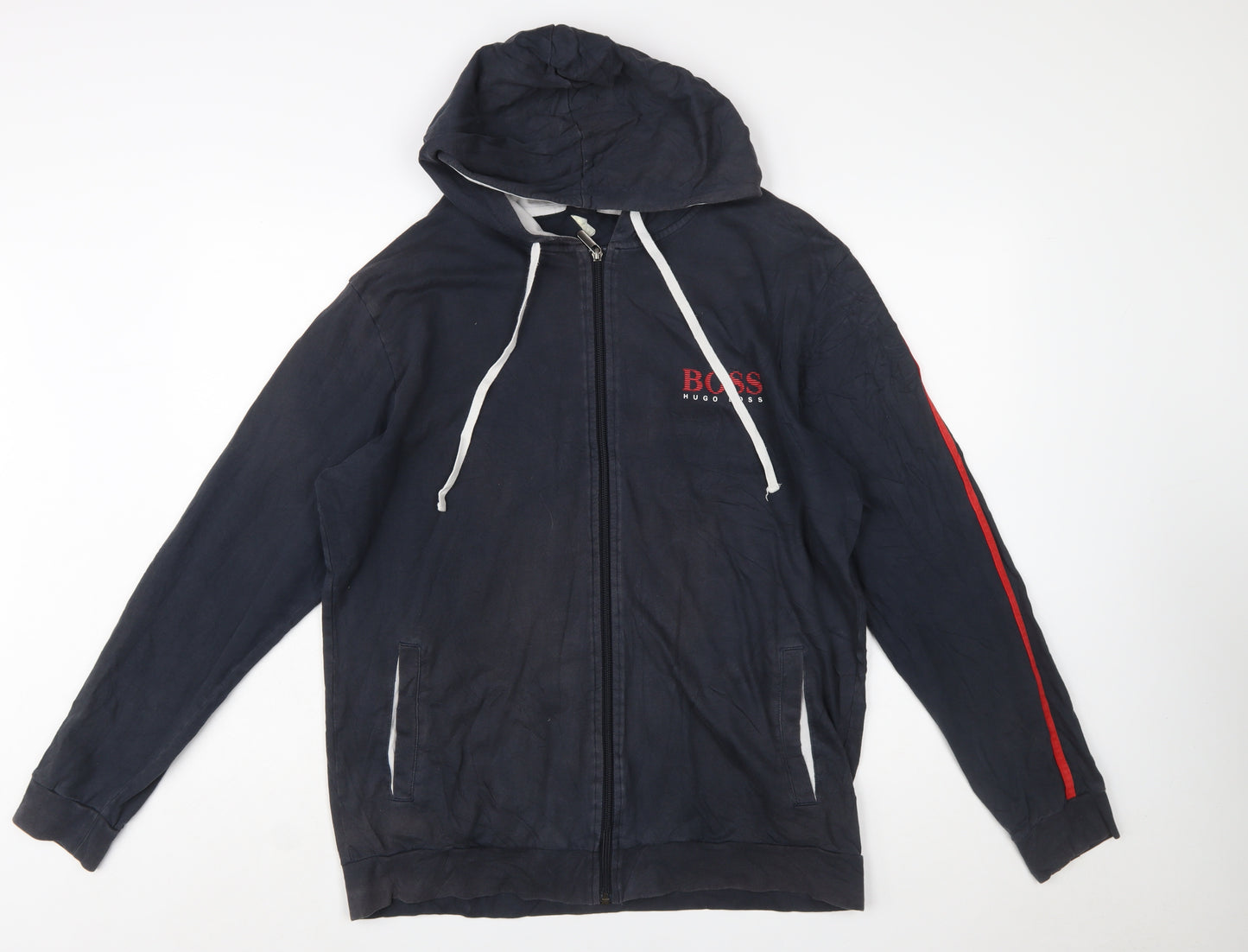 Hugo Boss Men's Blue Full Zip Hoodie XL Logo Design