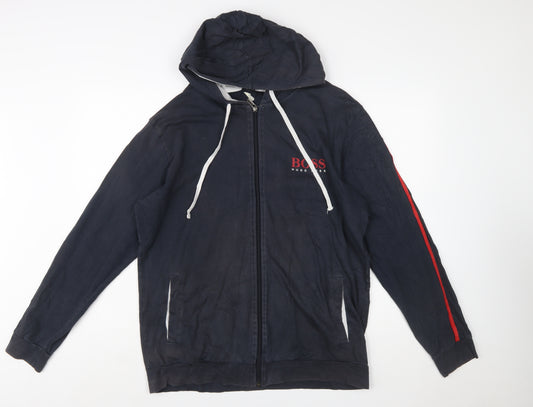 Hugo Boss Men's Blue Full Zip Hoodie XL Logo Design