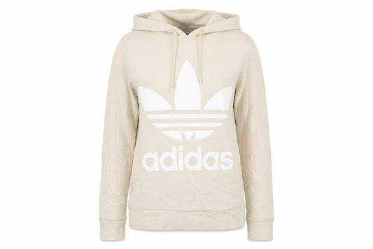 Front view of Adidas Women Beige Hooded Pullover Hoodie UK 6 Cotton Blend Logo