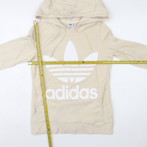 Adidas Women Beige Hooded Pullover Hoodie UK 6 Cotton Blend Logo
