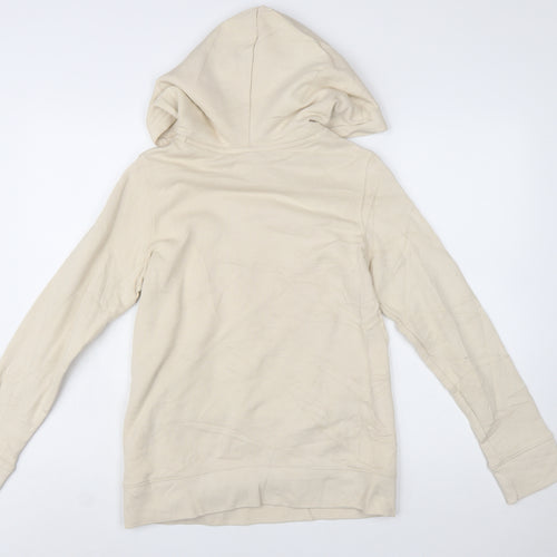 Adidas Women Beige Hooded Pullover Hoodie UK 6 Cotton Blend Logo