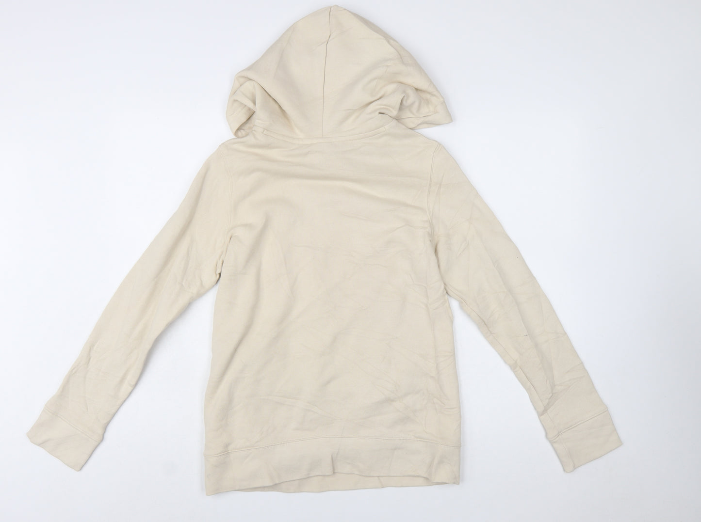 Adidas Women Beige Hooded Pullover Hoodie UK 6 Cotton Blend Logo