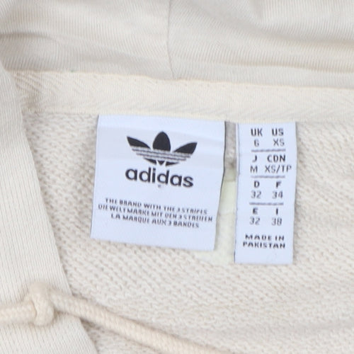 Adidas Women Beige Hooded Pullover Hoodie UK 6 Cotton Blend Logo