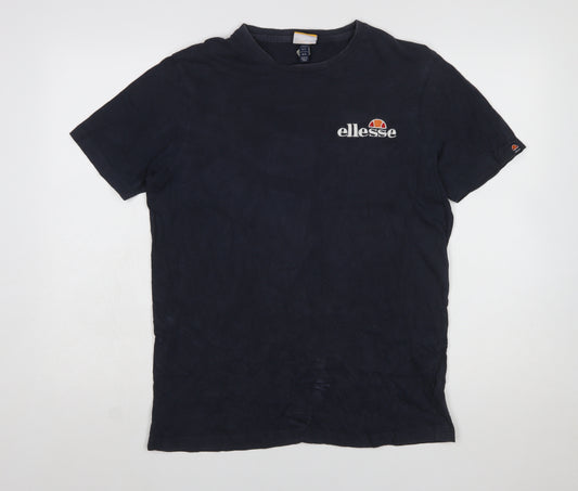 Ellesse Men's Blue Regular Fit Cotton Crew Neck Logo T-Shirt L