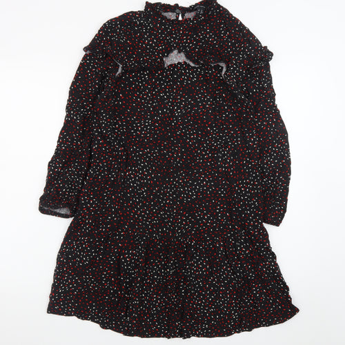 New Look Women's Black Floral Ruffle Shift Dress Size 8