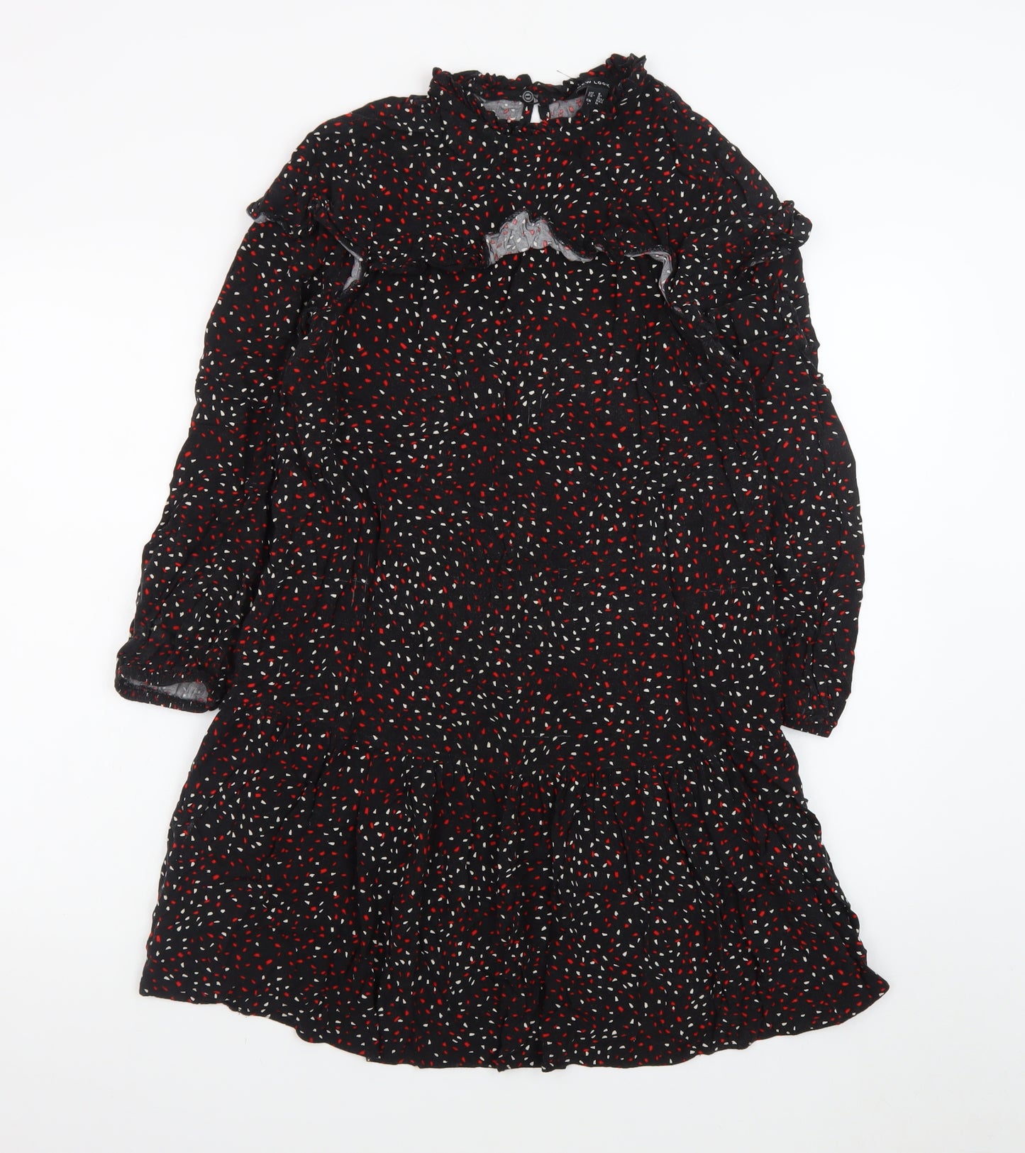 New Look Women's Black Floral Ruffle Shift Dress Size 8