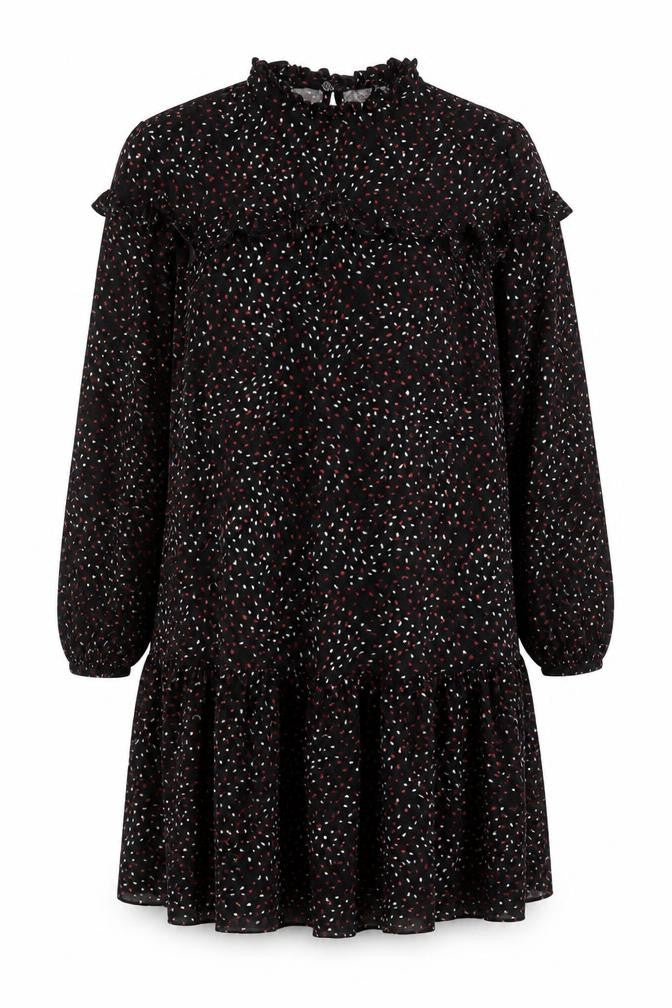 Front view of New Look Women's Black Floral Ruffle Shift Dress, size 8
