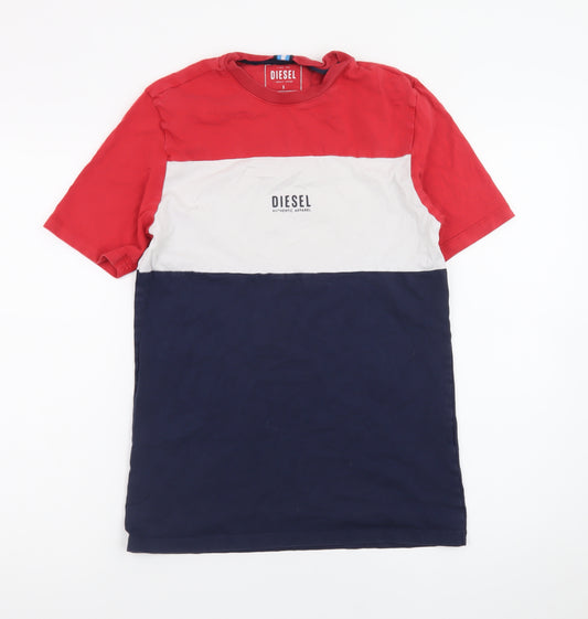 Diesel Men's Multicoloured Cotton Crew Neck Colourblock T-Shirt Size S