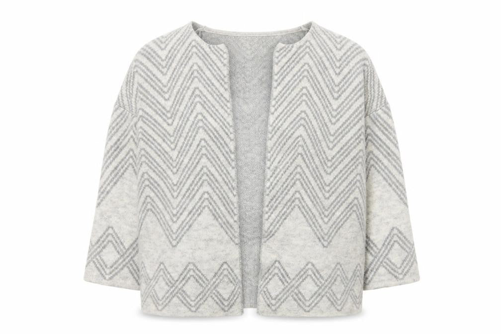 Front view of Gallery Women's Grey Large Knit Cardigan Jumper