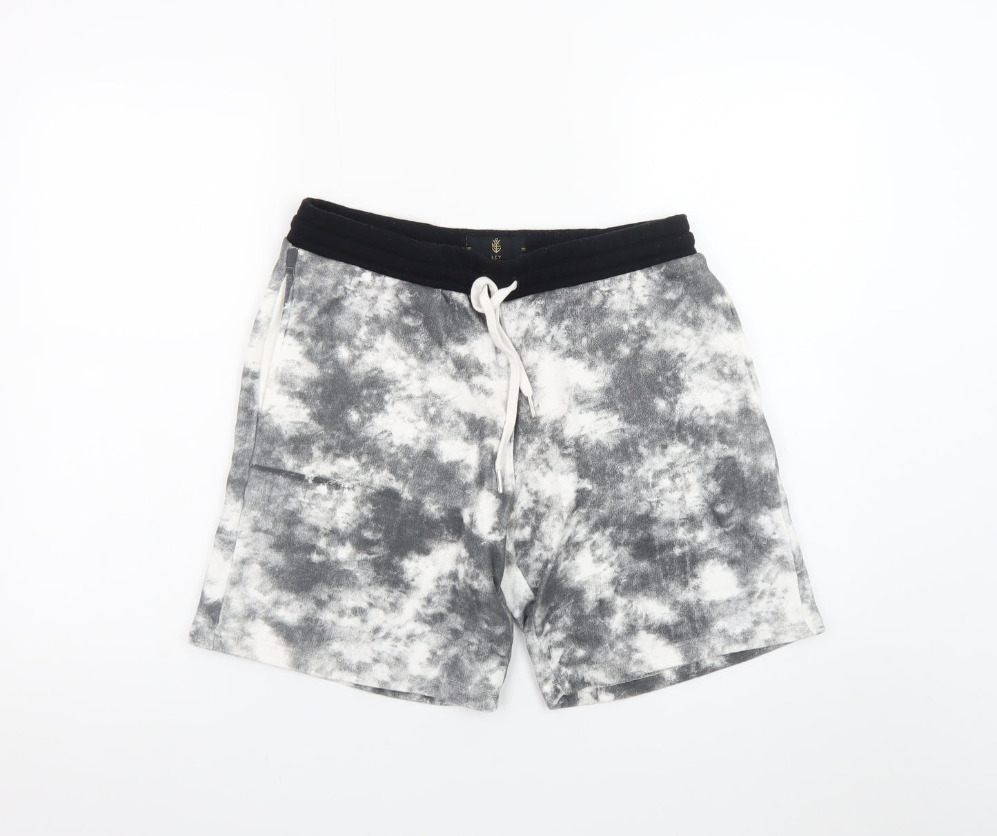 LCY London Men Grey Acid Wash Sweat Shorts L Regular Fit Casual
