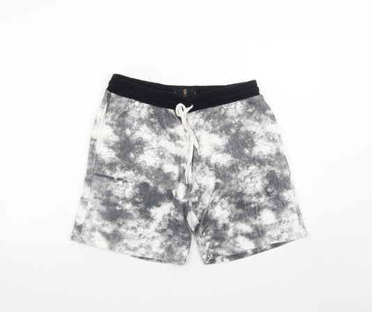LCY London Men Grey Acid Wash Sweat Shorts L Regular Fit Casual