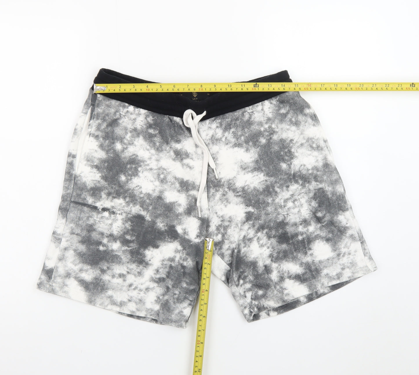 LCY London Men Grey Acid Wash Sweat Shorts L Regular Fit Casual