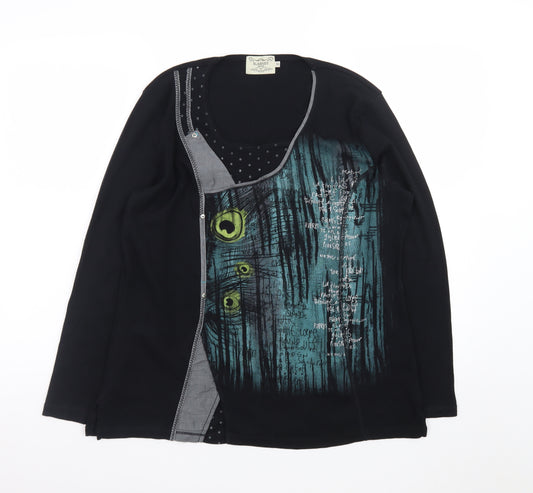 Blarney Women’s Black Artistic Long Sleeve Tunic Blouse Size 22