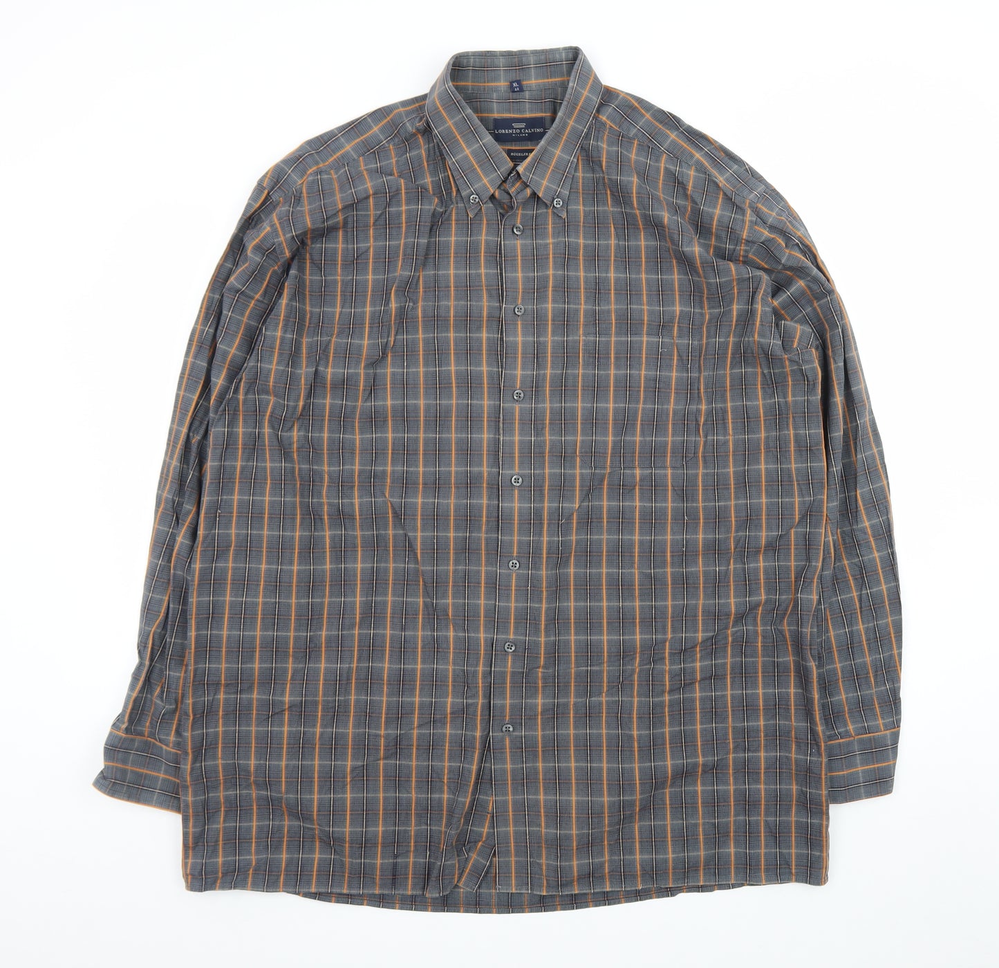 Lorenzo Calvino Men’s Blue Check Button-Down Long Sleeve Shirt XL