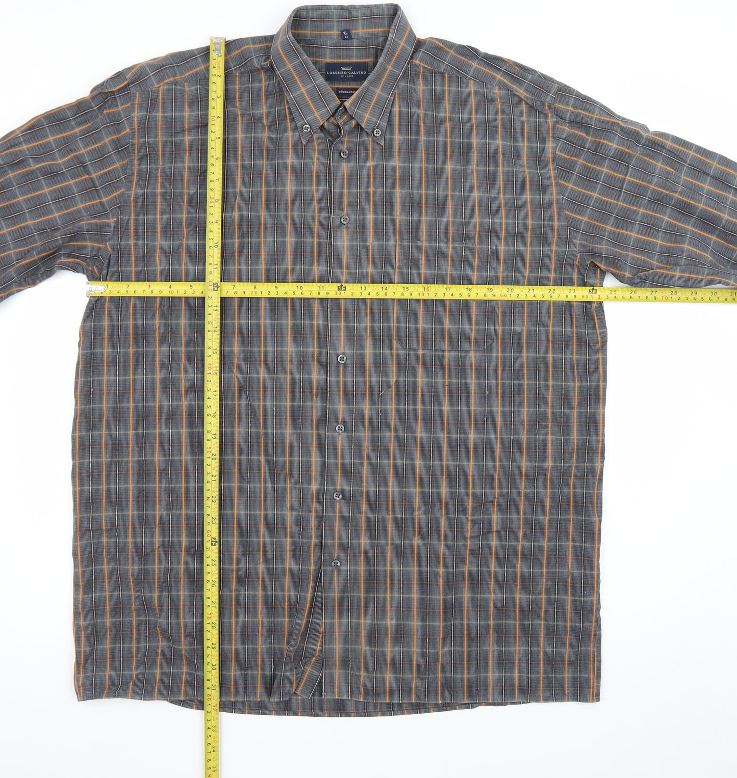 Lorenzo Calvino Men’s Blue Check Button-Down Long Sleeve Shirt XL