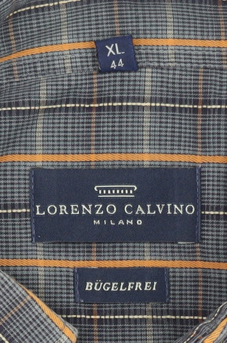 Lorenzo Calvino Men’s Blue Check Button-Down Long Sleeve Shirt XL