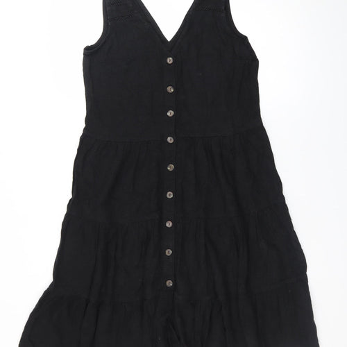 Next Women Black Linen Blend Sleeveless A-Line Dress Size 12