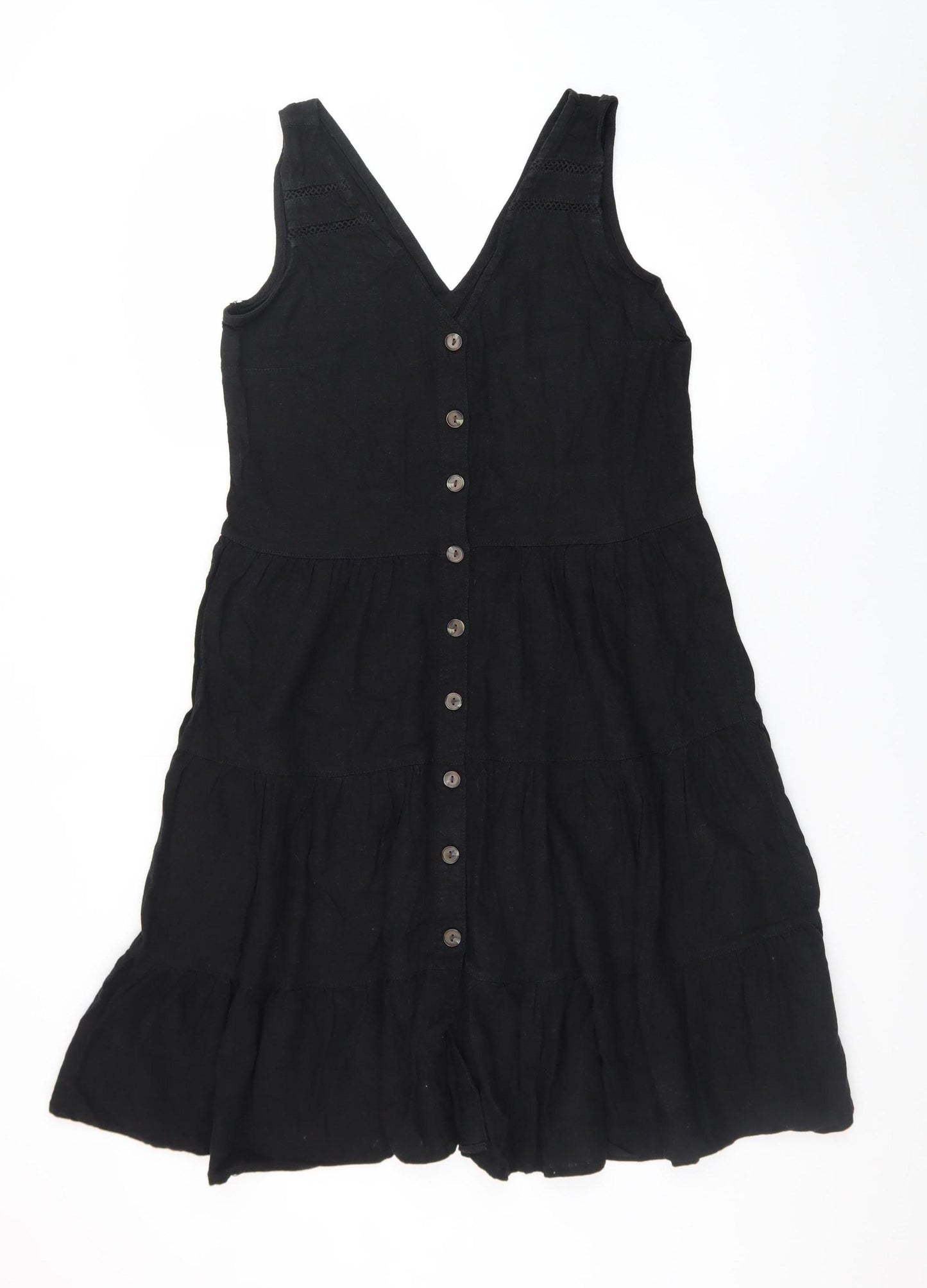 Next Women Black Linen Blend Sleeveless A-Line Dress Size 12