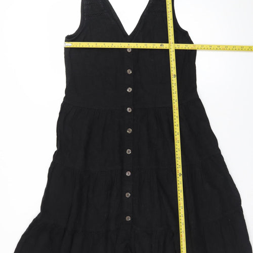 Next Women Black Linen Blend Sleeveless A-Line Dress Size 12