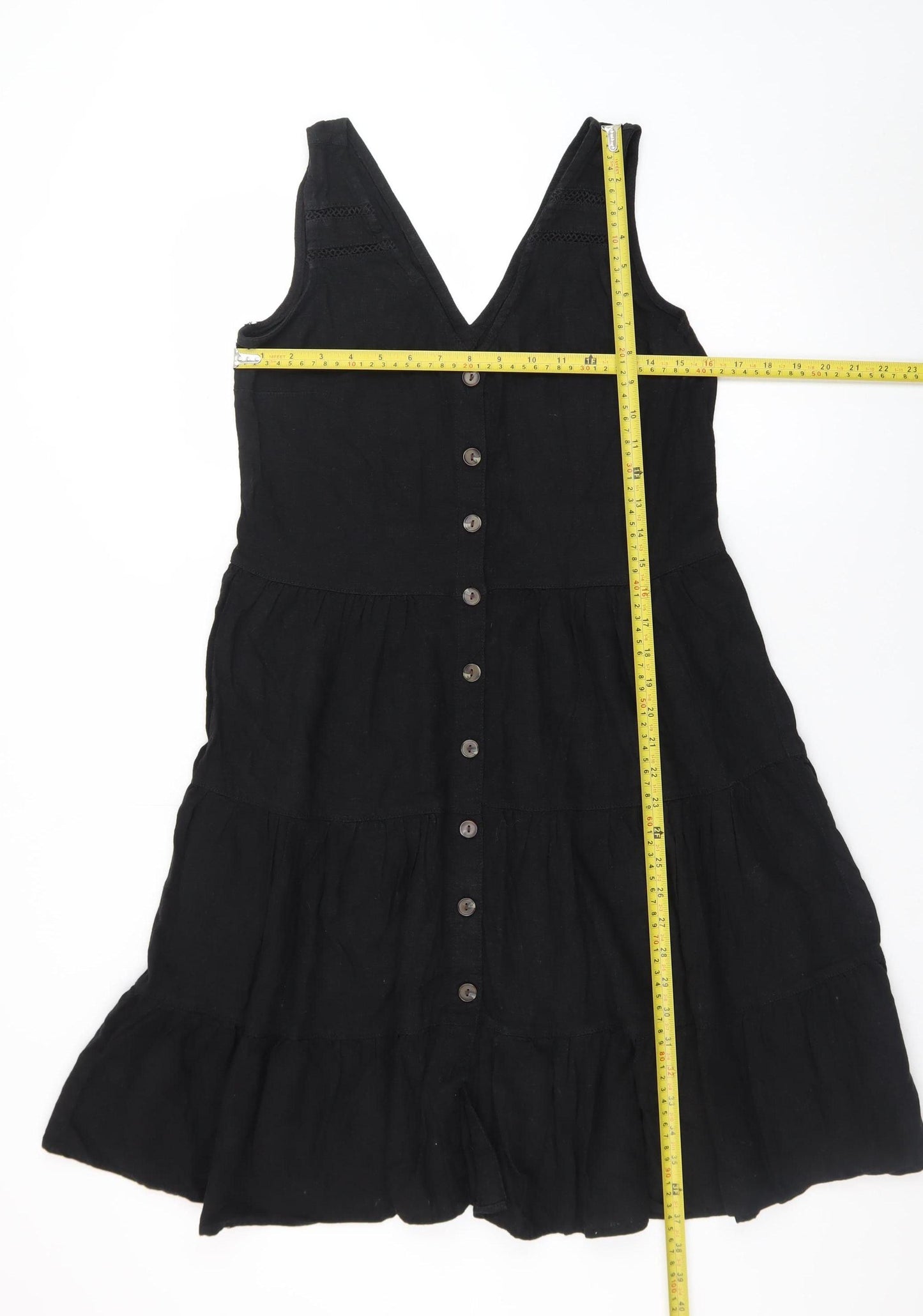 Next Women Black Linen Blend Sleeveless A-Line Dress Size 12