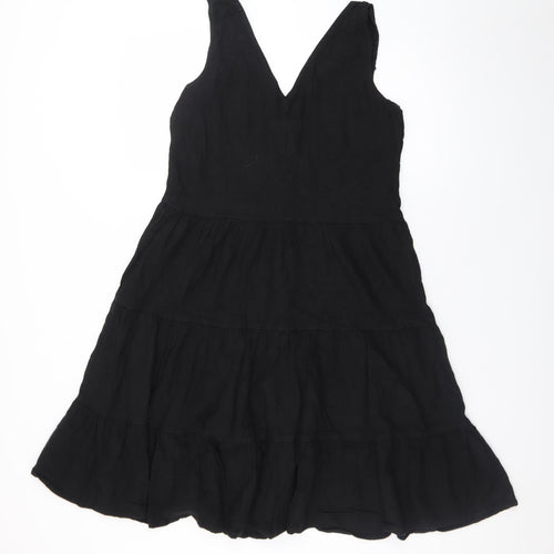 Next Women Black Linen Blend Sleeveless A-Line Dress Size 12