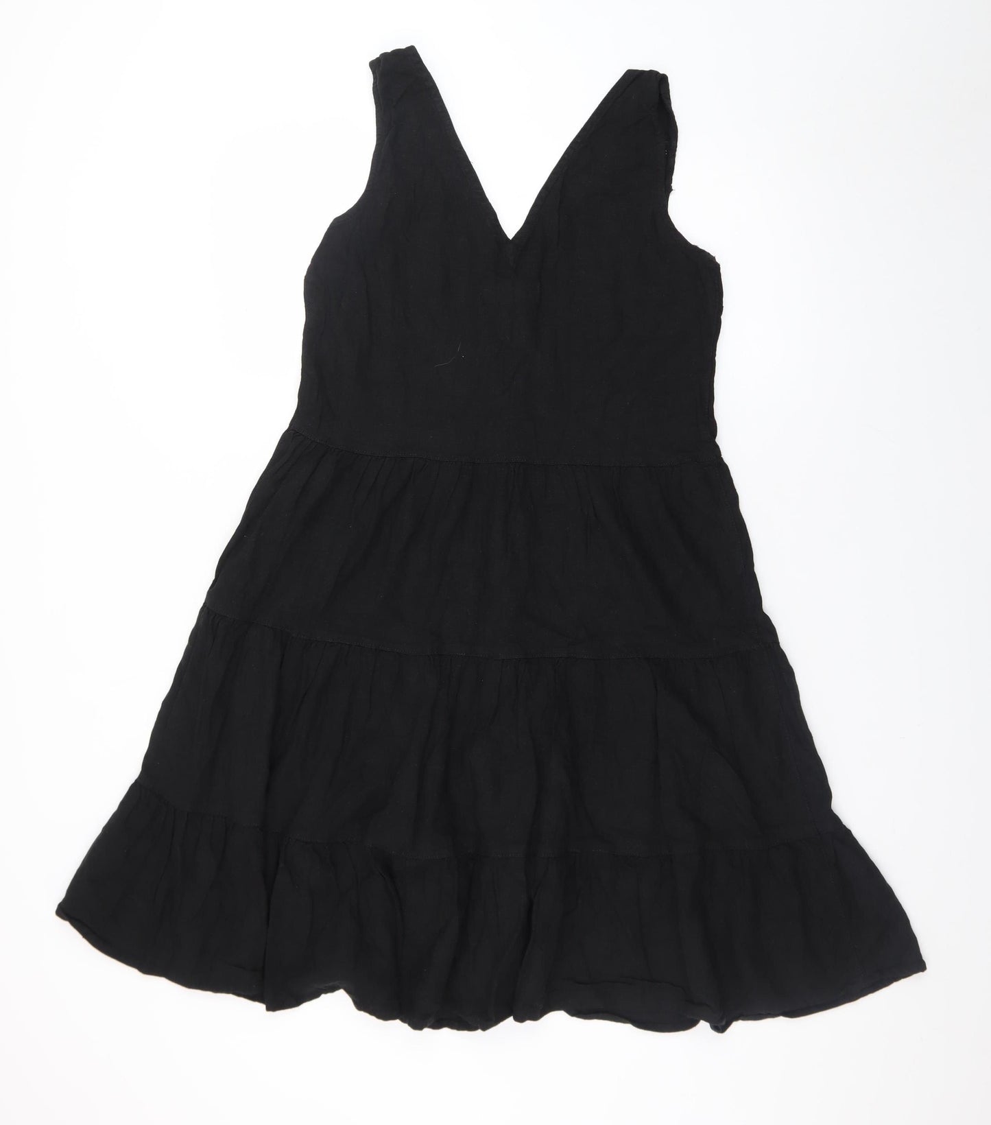 Next Women Black Linen Blend Sleeveless A-Line Dress Size 12