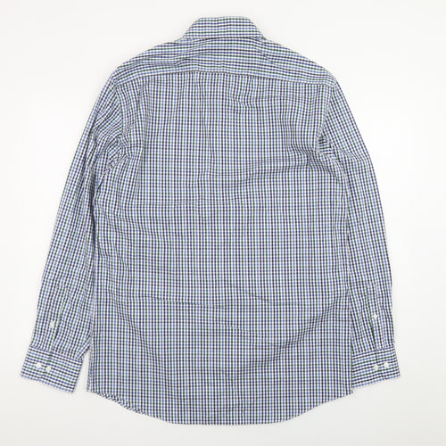 Marks and Spencer Men's Blue Check Long Sleeve Button-Up Shirt Size L