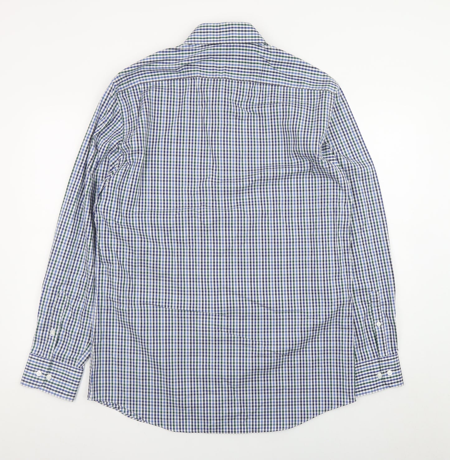 Marks and Spencer Men's Blue Check Long Sleeve Button-Up Shirt Size L