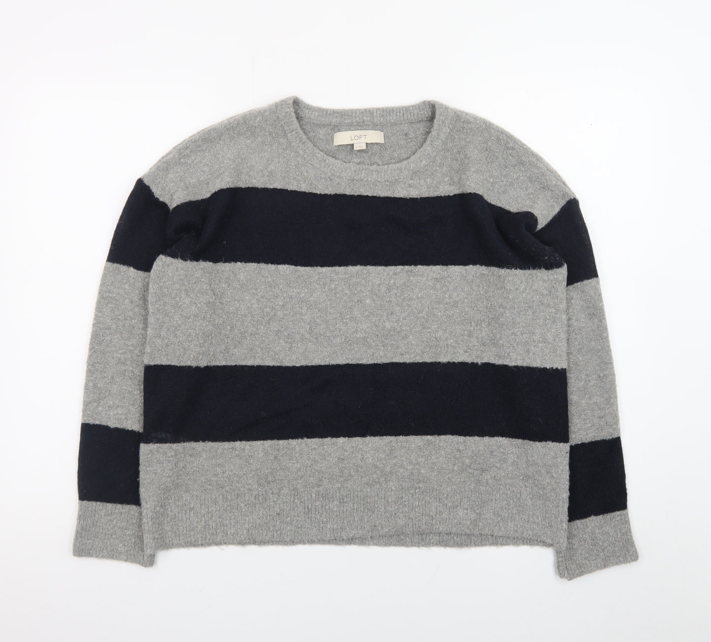 Ann Taylor Loft Women's Grey Navy Striped Wool Blend Jumper M