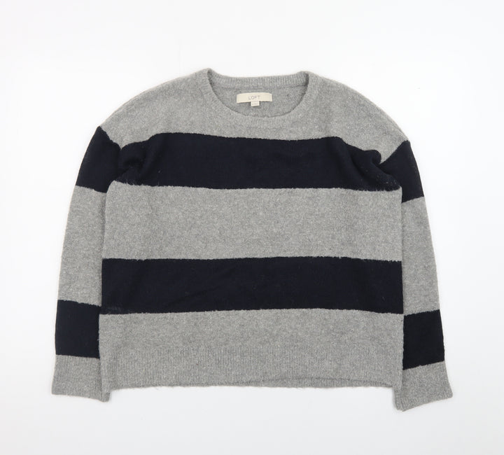 Ann Taylor Loft Women's Grey Navy Striped Wool Blend Jumper M