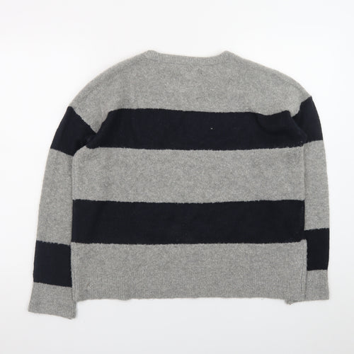 Ann Taylor Loft Women's Grey Navy Striped Wool Blend Jumper M