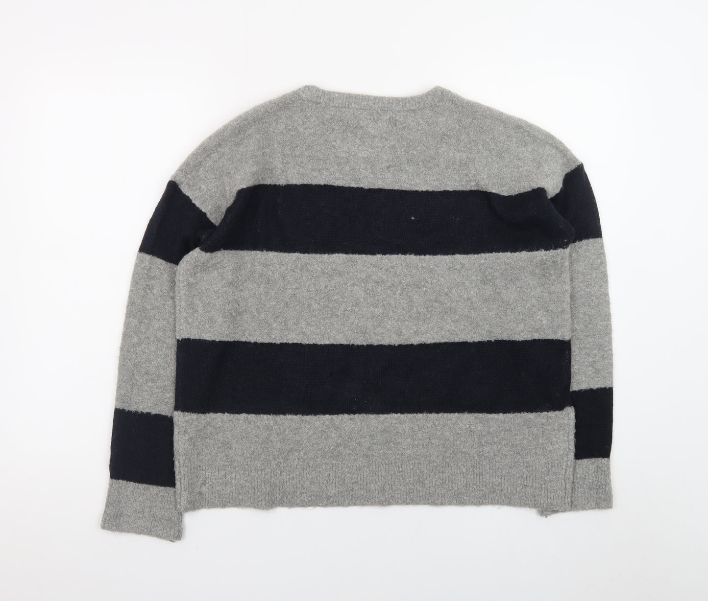 Ann Taylor Loft Women's Grey Navy Striped Wool Blend Jumper M
