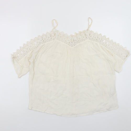 River Island Women’s Ivory Off Shoulder Crochet Boho Blouse Size 10