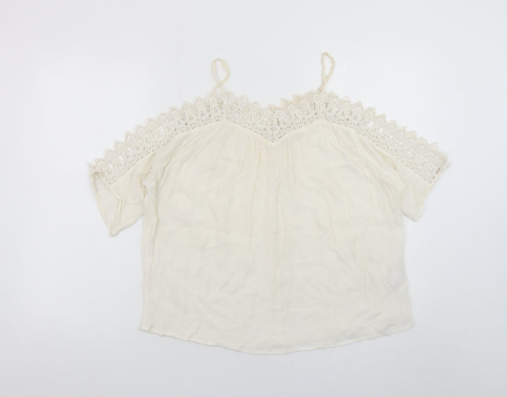 River Island Women’s Ivory Off Shoulder Crochet Boho Blouse Size 10
