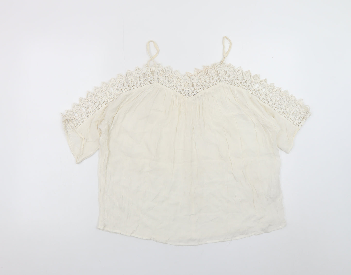 River Island Women’s Ivory Off Shoulder Crochet Boho Blouse Size 10