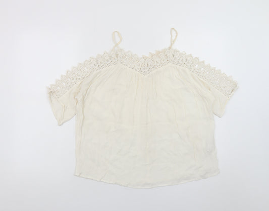 River Island Women’s Ivory Off Shoulder Crochet Boho Blouse Size 10