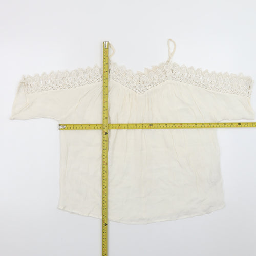 River Island Women’s Ivory Off Shoulder Crochet Boho Blouse Size 10