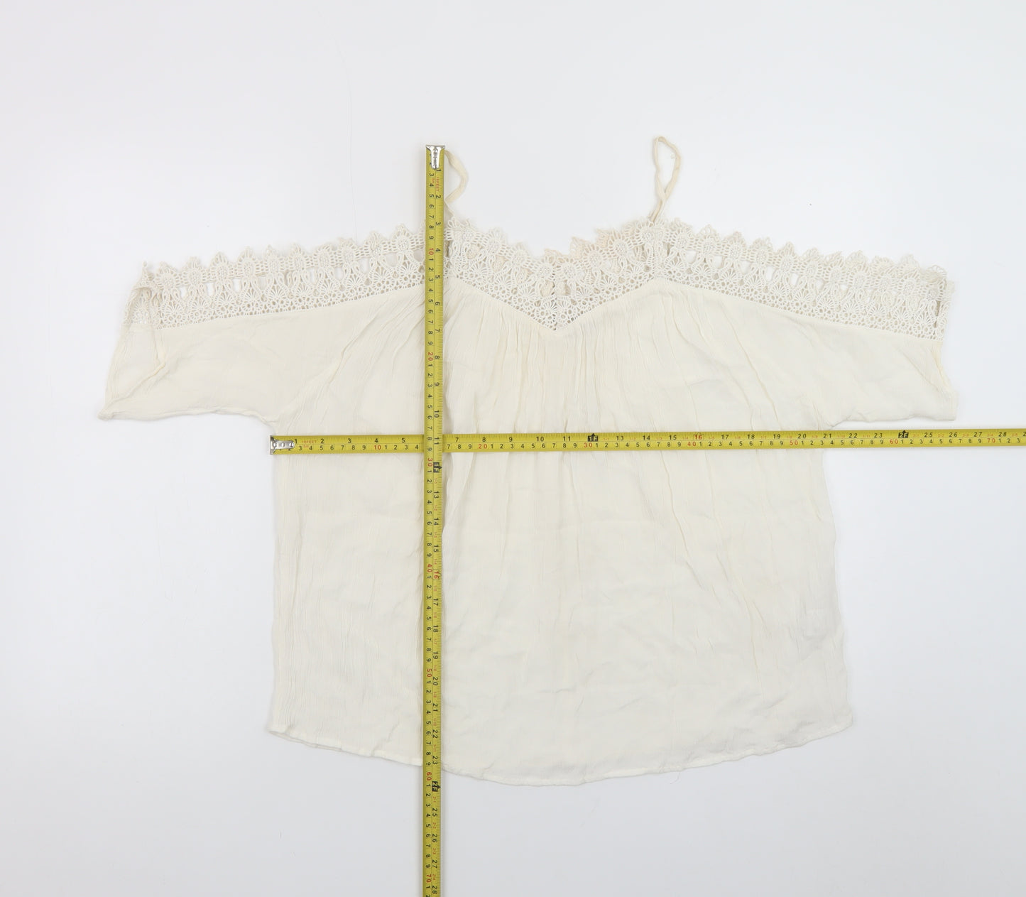 River Island Women’s Ivory Off Shoulder Crochet Boho Blouse Size 10