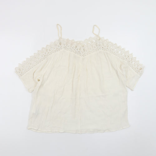 River Island Women’s Ivory Off Shoulder Crochet Boho Blouse Size 10