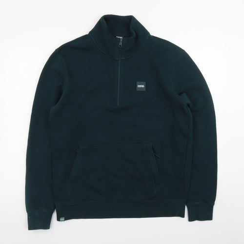 Diesel Men's Green 1/4 Zip Fleece Sweatshirt M Pullover