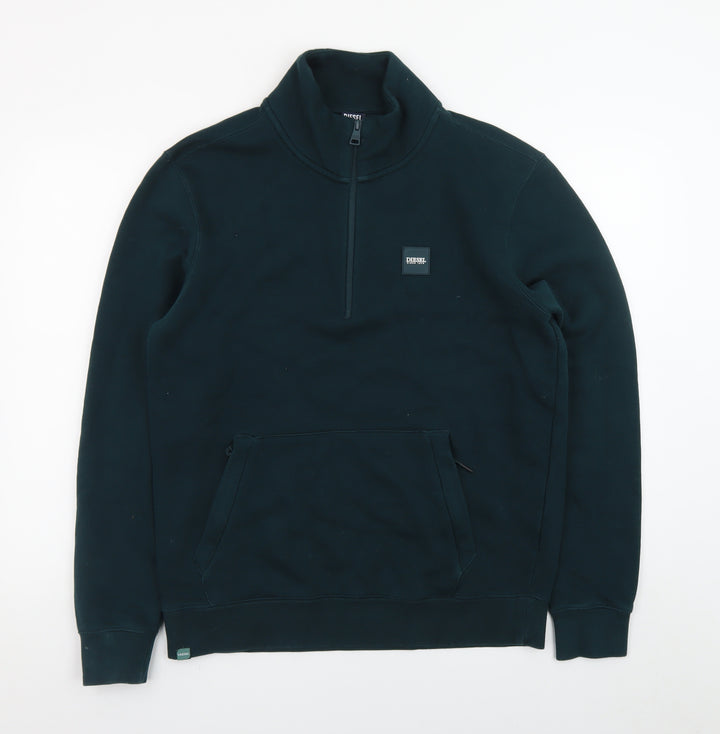Diesel Men's Green 1/4 Zip Fleece Sweatshirt M Pullover