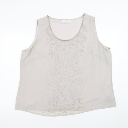 Nightingales Women’s Beige Sleeveless Beaded Tunic Blouse Size 24