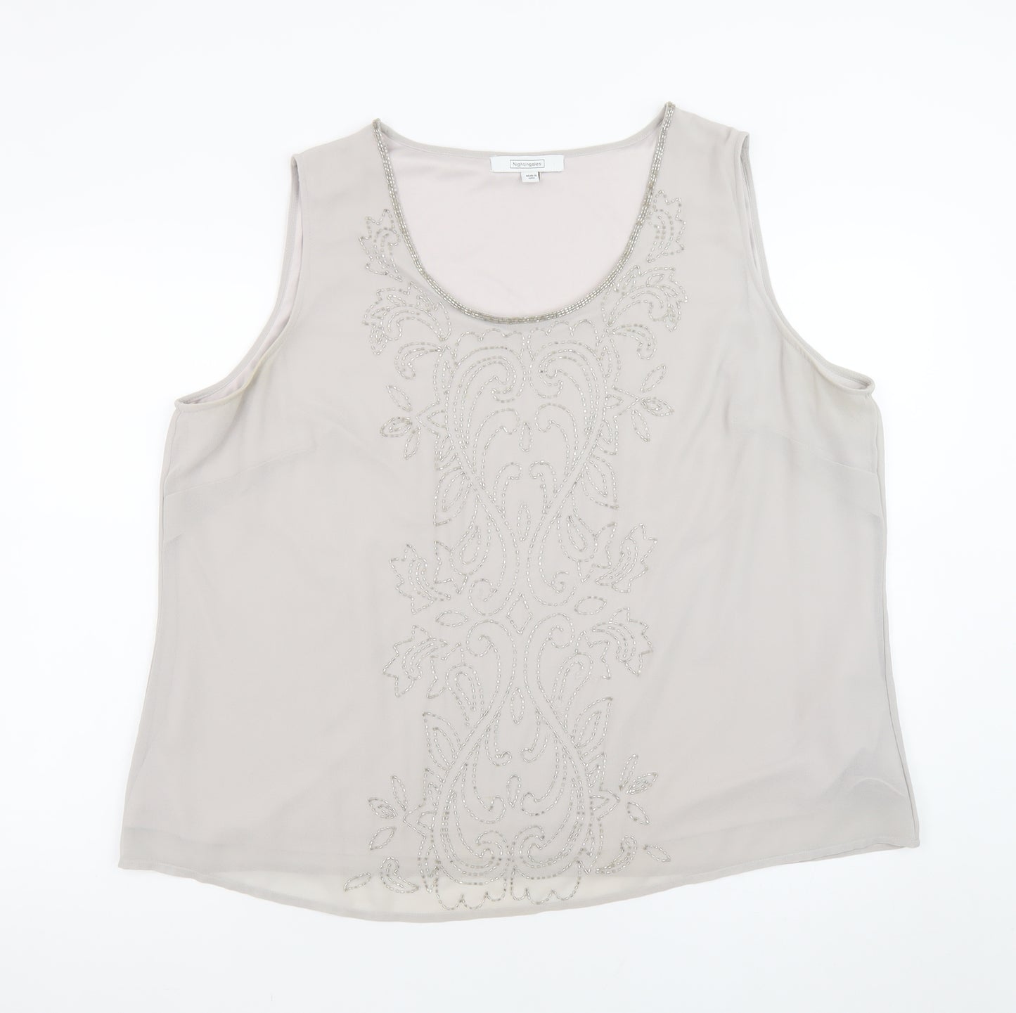 Nightingales Women’s Beige Sleeveless Beaded Tunic Blouse Size 24
