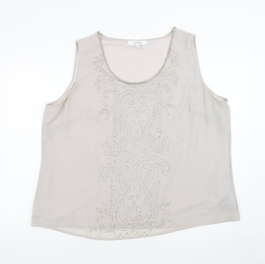 Nightingales Women’s Beige Sleeveless Beaded Tunic Blouse Size 24