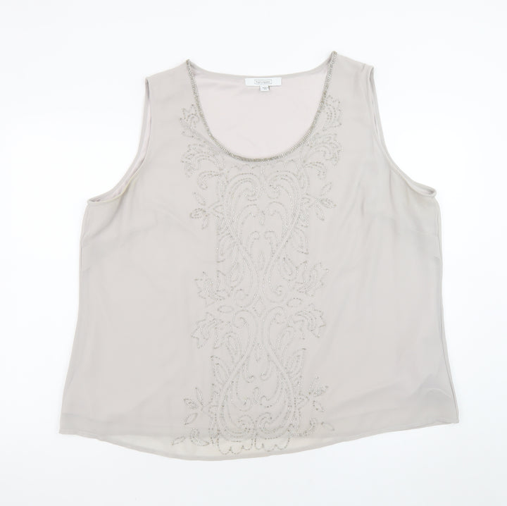 Nightingales Women’s Beige Sleeveless Beaded Tunic Blouse Size 24