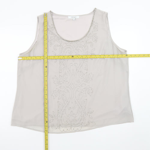 Nightingales Women’s Beige Sleeveless Beaded Tunic Blouse Size 24