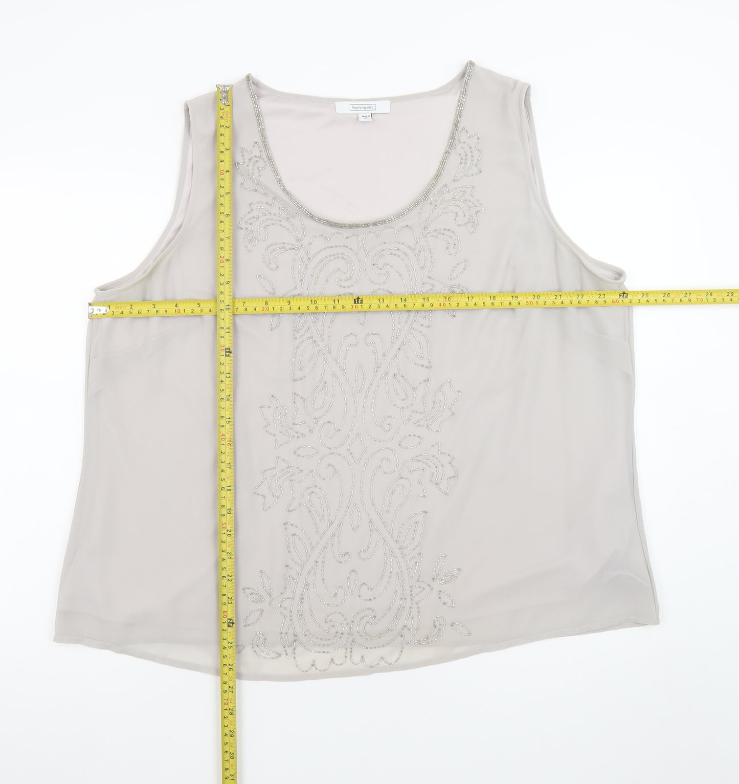 Nightingales Women’s Beige Sleeveless Beaded Tunic Blouse Size 24