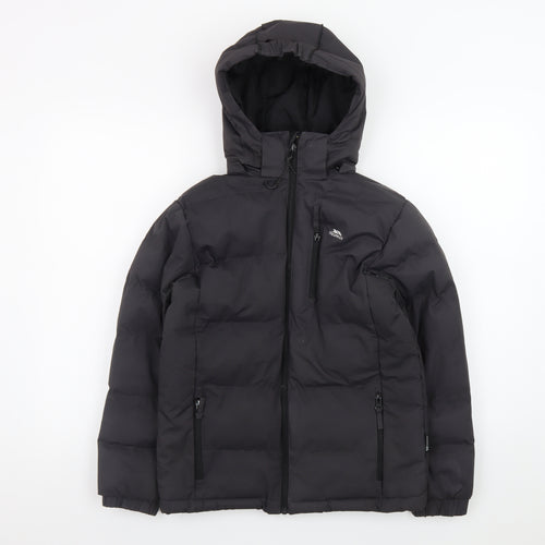 Trespass Boys Black 9-10 Years Waterproof Hooded Puffer Jacket