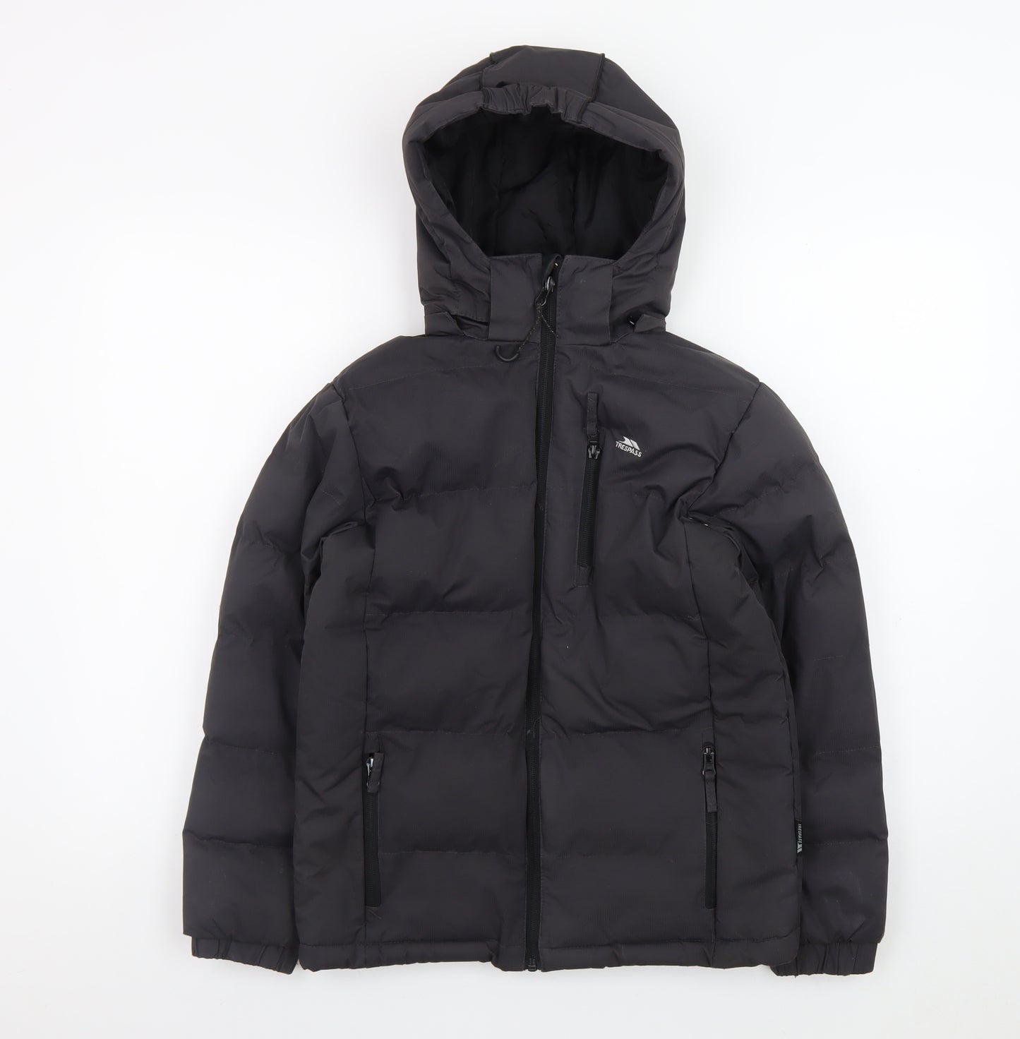 Trespass Boys Black 9-10 Years Waterproof Hooded Puffer Jacket