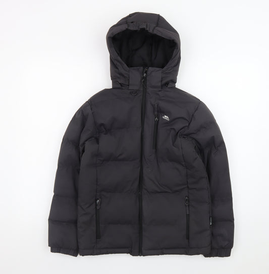 Trespass Boys Black 9-10 Years Waterproof Hooded Puffer Jacket